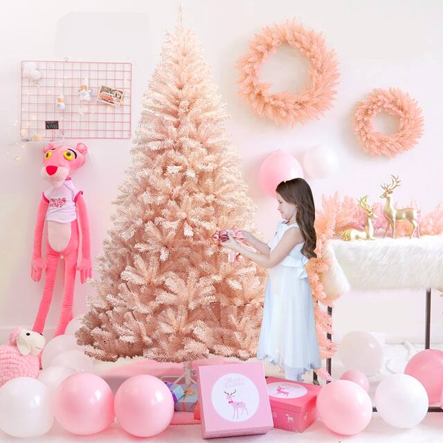 Pink Faux Christmas Tree with Iron Stand