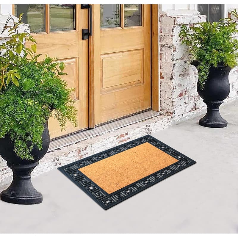 A1HC Rubber Coir Greek Key Border Tray Mat ,Outdoor Doormat 24" X 36"
