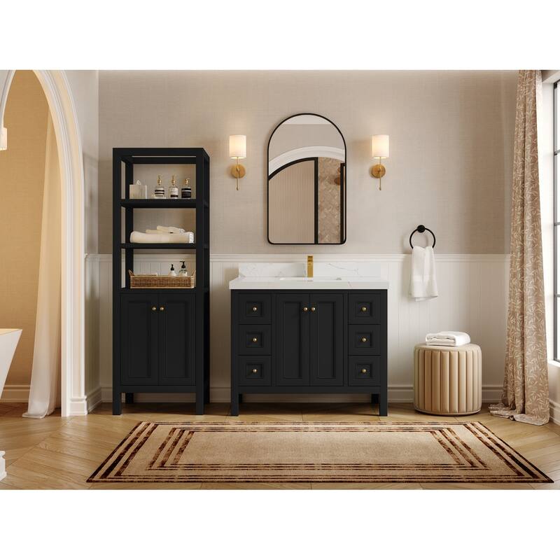 Willow Collections 42 in. W x 22 in. D Nashville Single Sink Bathroom Vanity with Countertop - 2”Calacatta Laza - Black