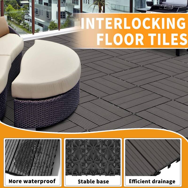 11.8" x 11.8" square wood-plastic composite deck tiles