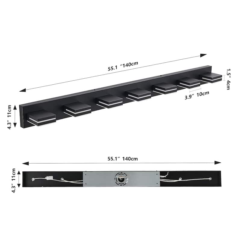 7-Light Black LED Vanity - Modern - Bathroom Mirro