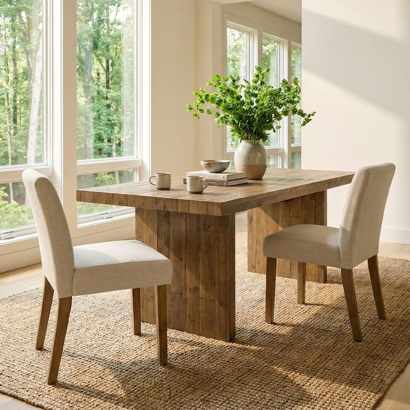 Linen Upholstered Solid Wood Dining Chair (Set of 2)