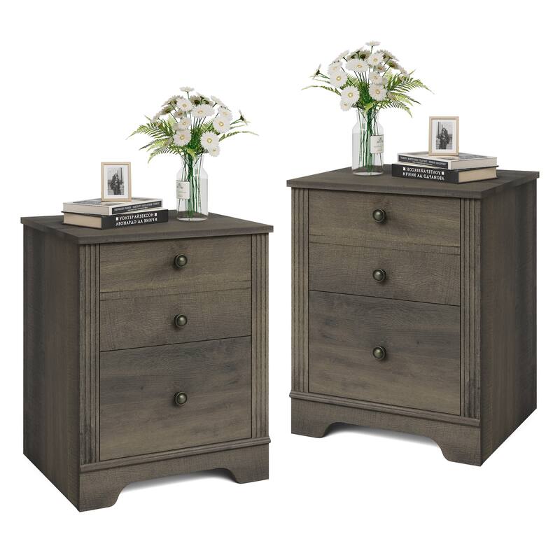 Bedroom Nightstand with Charging Station, Bedside Table with 2 Drawers