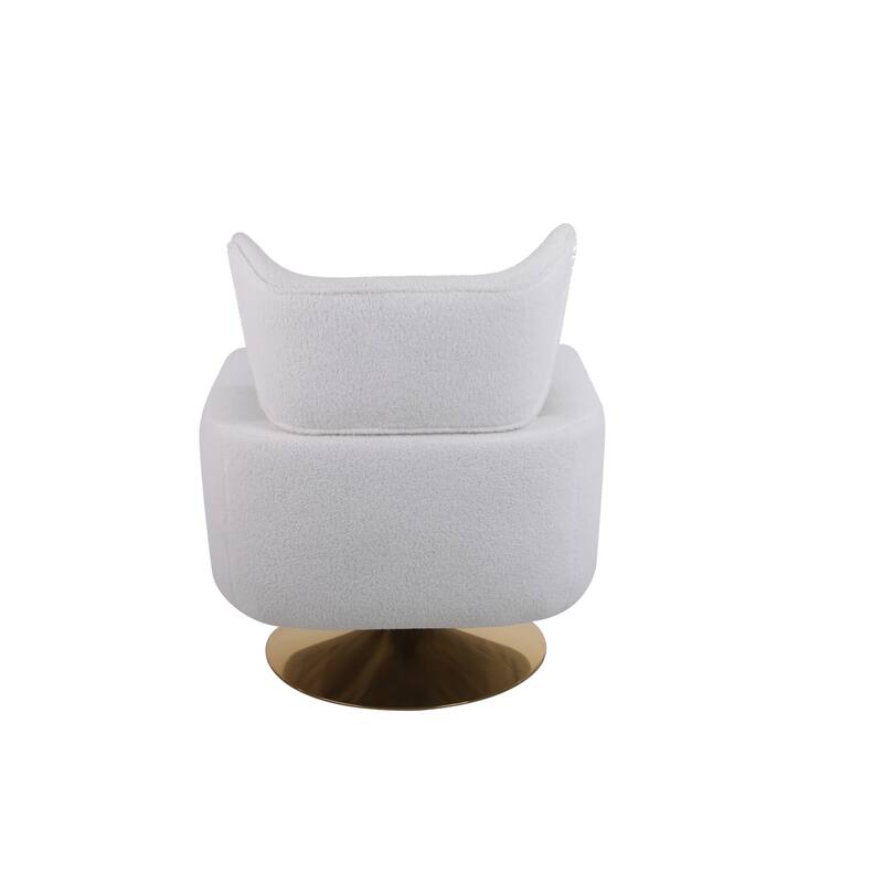 Swivel Accent Chair with Pillow Wide Upholstered & Gold Base, Modern Barrel Chair, 360-degree Swivel Sofa Chair for Living Room
