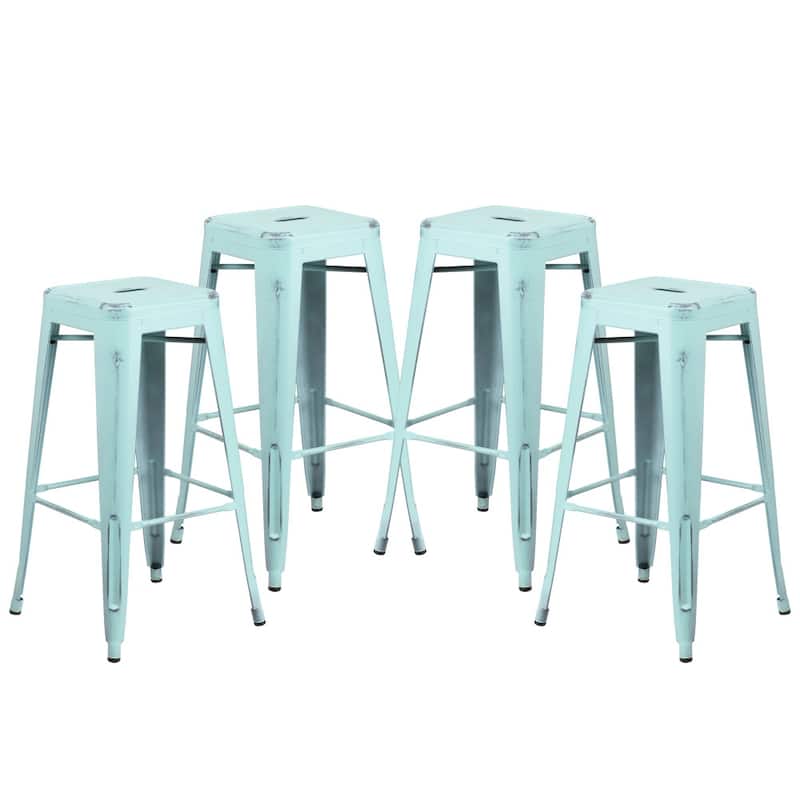 4 Pack 30"H Backless Distressed Metal Indoor-Outdoor Barstool
