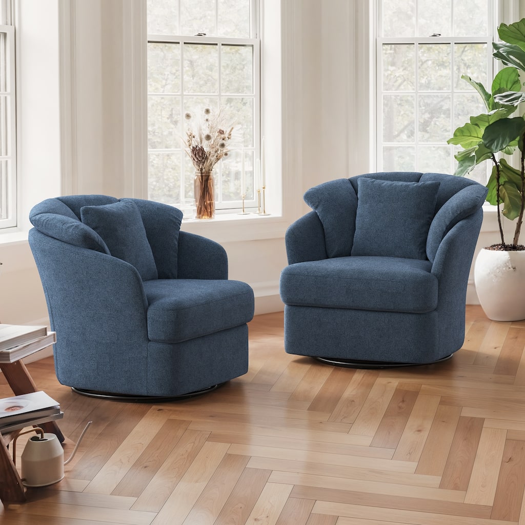 Upholstered Swivel Accent Chair Barrel Armchair Metal Frame with Pillows Living Room Chair