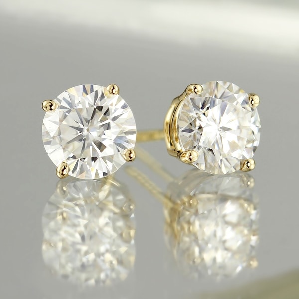 Auriya 14k Gold 2ct TW Round Moissanite Stud Earrings - 6.5 mm, Push-Backs - 6.5 mm. Opens flyout.