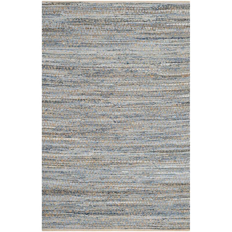Area Rug 6x9 Natural Blue Jute Denim Braided Flatweave Living Room Bedroom Rug - 108 x 72