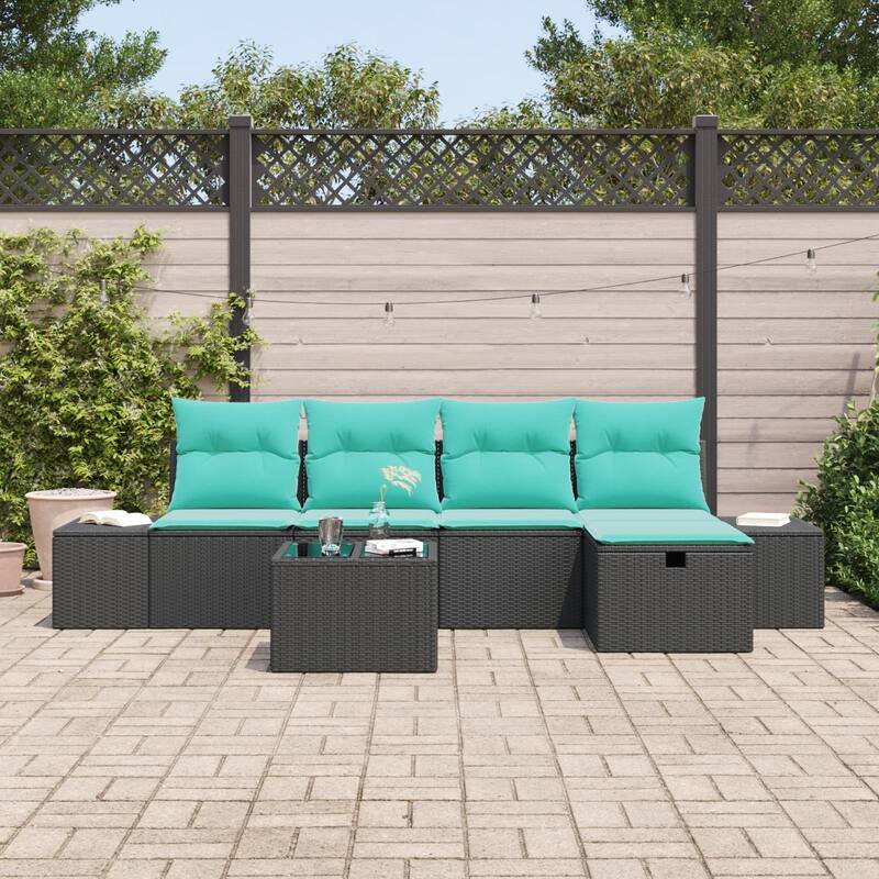 vidaXL 5/6 Garden Sofa Set with Cushions Black/Brown/Grey Poly Rattan - 115.8 x 46.1 x 27.2