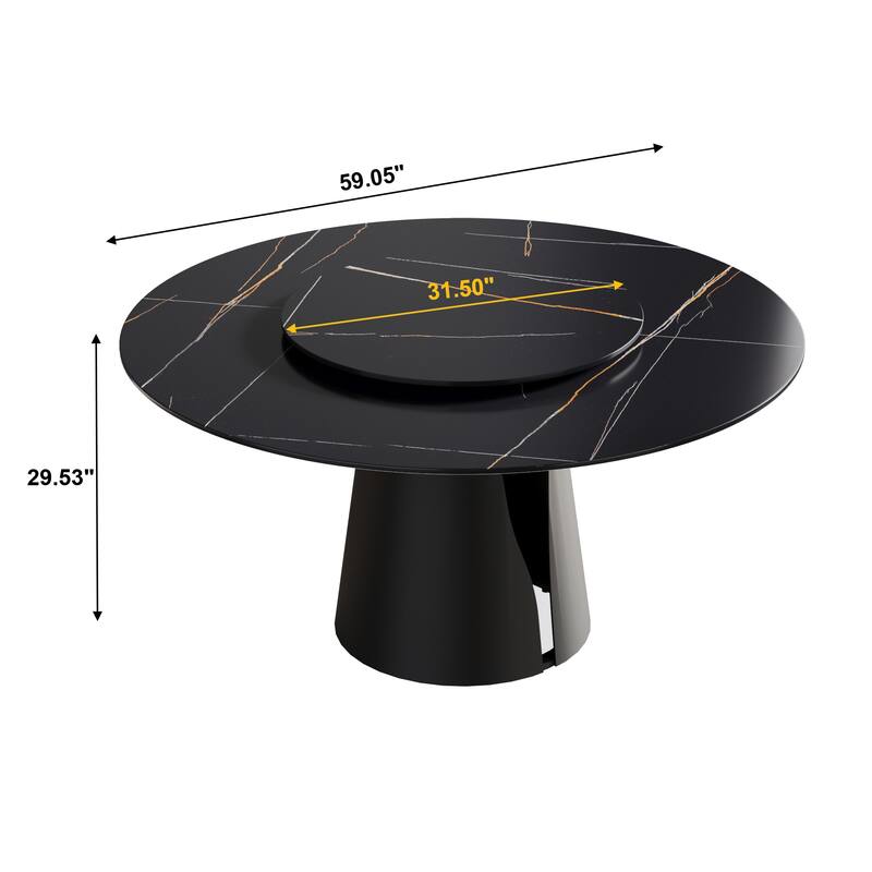 59.05"Modern artificial stone round carbon steel base dining table-can accommodate 6 people-31.5"black artificial stone