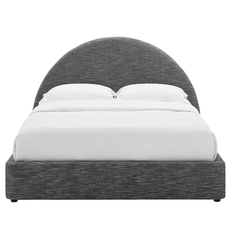 Palmetto Modern Round Headboard Slate Fabric Upholstered King Size Platform Bed