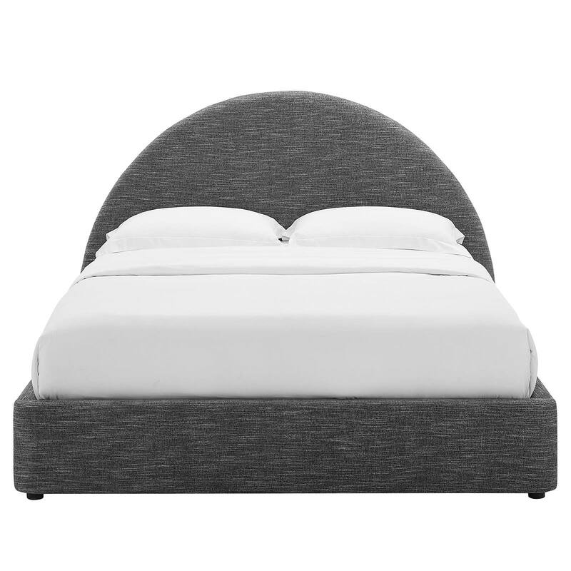 Palmetto Modern Round Headboard Slate Fabric Upholstered Twin Queen Platform Bed