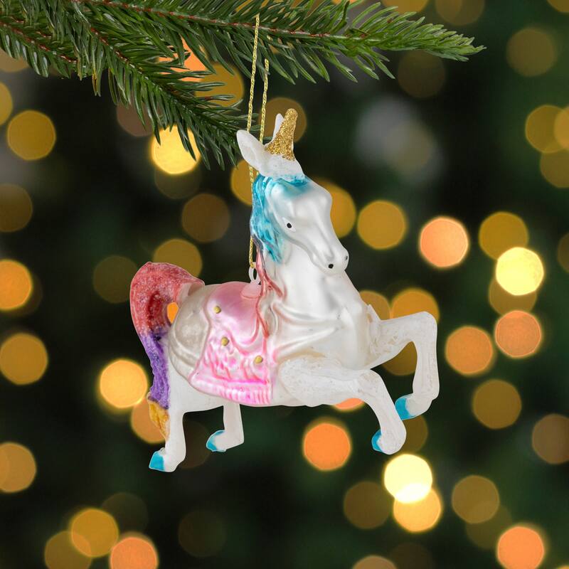 4.25" Pastel Unicorn Glass Christmas Ornament