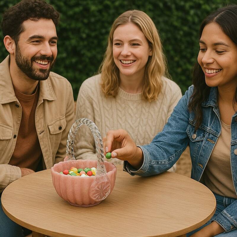 Pink Blossom Charm Glass Basket for Floral and Table Display Use