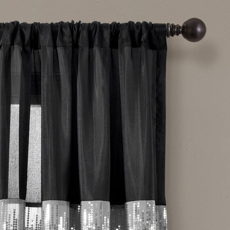 Silver Orchid Page Two-tone Faux Silk Glamorous Sequins Sparkle Single Curtain Panel