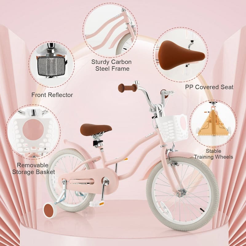 Children Adjustable Bicycle with Front Handbrake and Rear Coaster Brake Perfect Gift for Kids