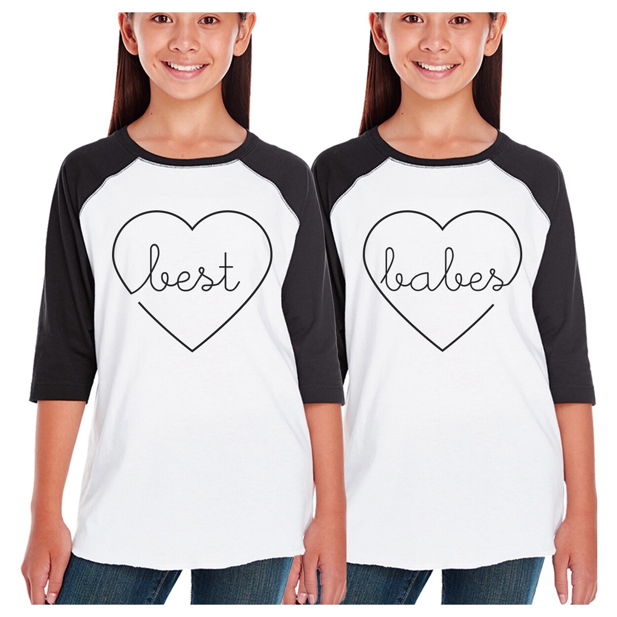 Shop Best Babes Cute Best Friend Matching Baseball T Shirts For