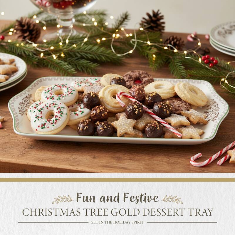 Spode Christmas Tree Gold Dessert Tray - 12" L x 7" W