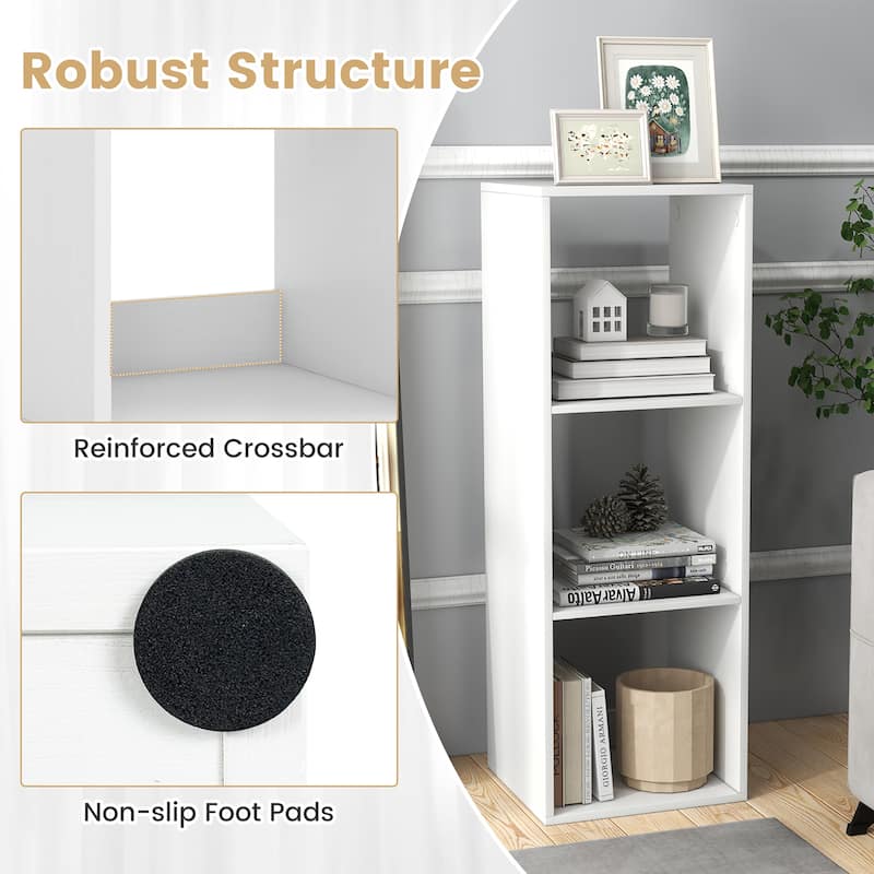 Gymax 3-Cube Bookshelf Modern Vertical Bookcase w/ Back Guardrail &