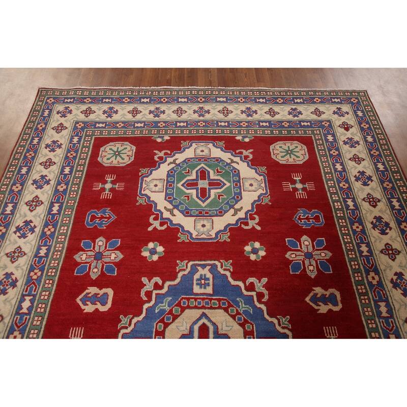 Red Kazak Area Rug Handmade Bedroom Wool Carpet - 6'7" x 10'4"