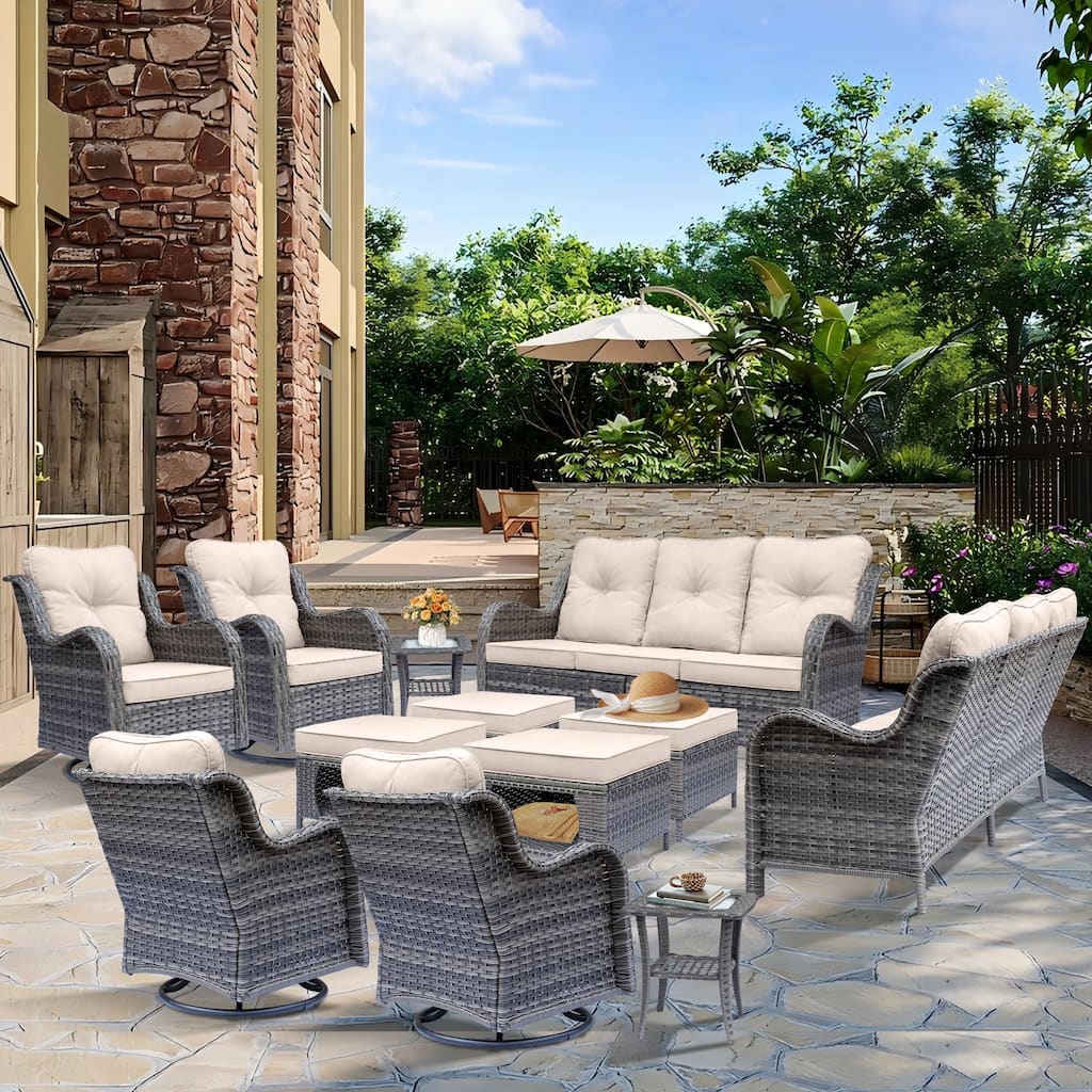 12 Piece Wicker Outdoor Patio Furniture Sets with Swivel Rocker Chairs