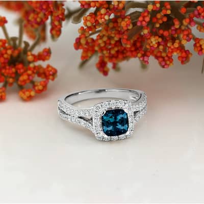 Auriya 9/10ct Cushion-cut London Blue Topaz Halo Diamond Engagement Ring 5/8ctw 14k Gold