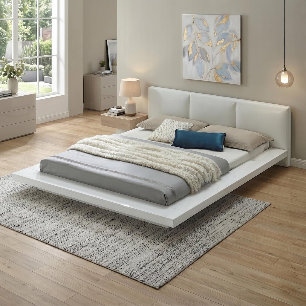 Carbon Loft Ballingham Glossy White Upholstered Low Profile Platform Bed