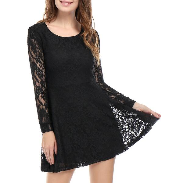 Shop Ladies Scoop Neck Long Sleeves Casual Lace Skater Dresses