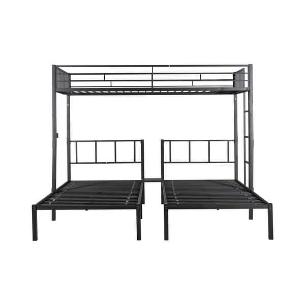 slide 2 of 9, Metal Triple Twin Bunk Bed, Detachable into 3 Beds, Metal Triple Bed Frame with Guardrail, Twin over Twin & Twin Bunk Bed for 3