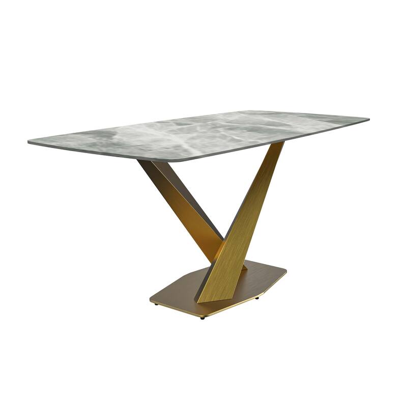 Voren Dining Table with Rectangular Top and Stainless Steel Base - 62 Inch - Light Grey