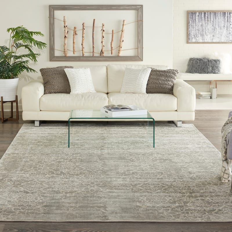 Desert Skies Damask Floral Vintage Area Rug - 8' x 11' - Grey