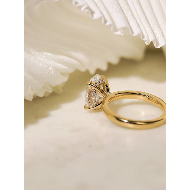 Kobelli 6.1 Carats Oval Lab Grown Diamond Certified 14k Solid Gold Drape Halo Jovie 3pc Bridal Set