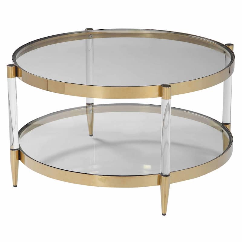Uttermost Kellen 32" Diameter Glass Top Acrylic and Stainless Steel