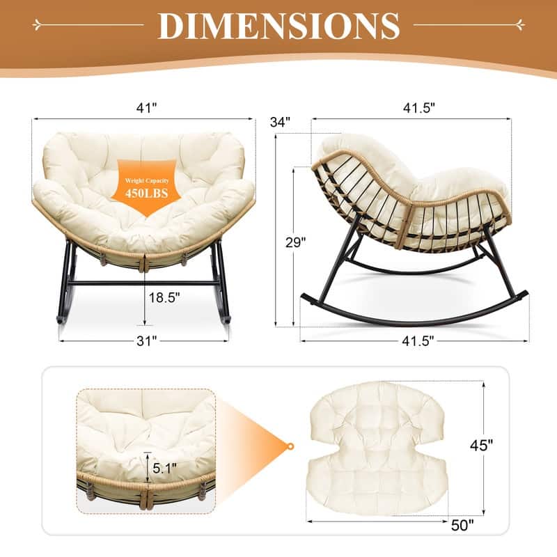 FINCATI Indoor Deep-seating Rocking Papasan Chair, Rocking Chair Outdoor, 450 lbs Outdoor Rocking Chair, Oversized Rocker Chair
