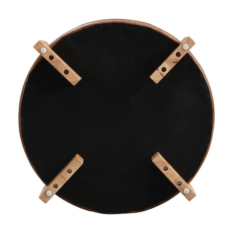 Christopher Knight Home - 34" Round Tufted Upholstered Cocktail Ottoman, Leather Coffee Table with Solid Wood Legs