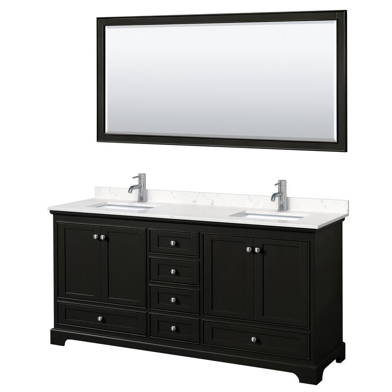 Wyndham Collection Deborah 72" Free Standing Double Basin Vanity Set - Dark Espresso / Carrara Cultured Marble Top /