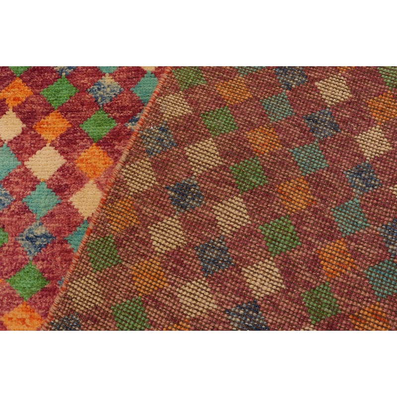 Shabby Chic Balochi Duffy Magenta/Blue Hand Knotted Wool Rug - 5'1'' x 8'4''