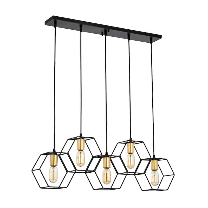 Berenice 33 Inch Clean Modern Industrial Style Matte Black and Satin Gold Finish Ceiling Lighted Chandelier 5-Light - N/A