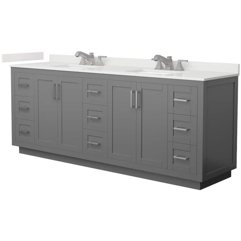 Wyndham Collection WCF292984D-QTZ-US3MXX Miranda 84" Free Standing - Dark Gray / White Quartz Top / Brushed Nickel
