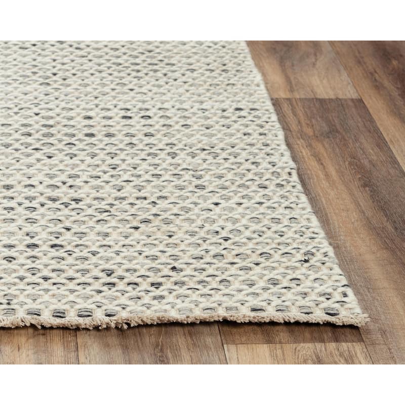 Alora Decor Monarch Grey and Ivory Basketweave Hand-woven Wool Rug