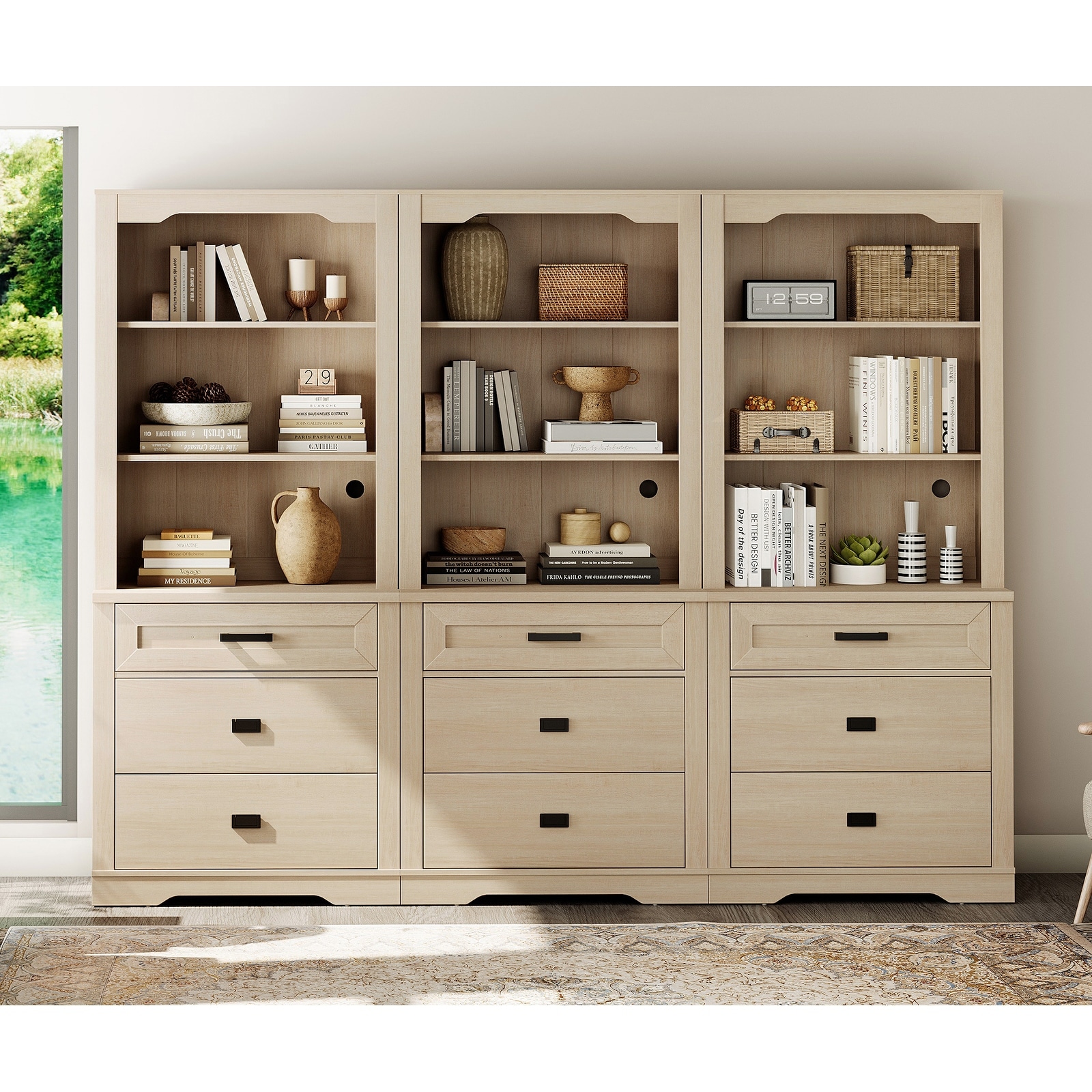 3 Tier Bookcase with Drawer,73.3" Tall Floor Standing Bookshelf