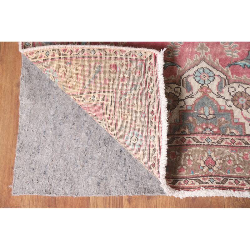 Hand Knotted Oriental 100% Wool Carpet Traditional Floral Pink Tabriz Runner Rug - 12' 9'' X 3' 3''