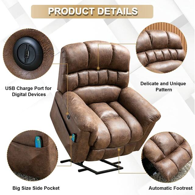 Super Soft Microsuede Power Lift Recliner Sofa with Massage Chair