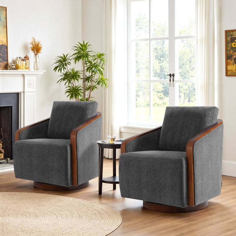 Mid-Century Modern Swivel Accent Armchair Chenille Upholstered Chairs - Dark Grey