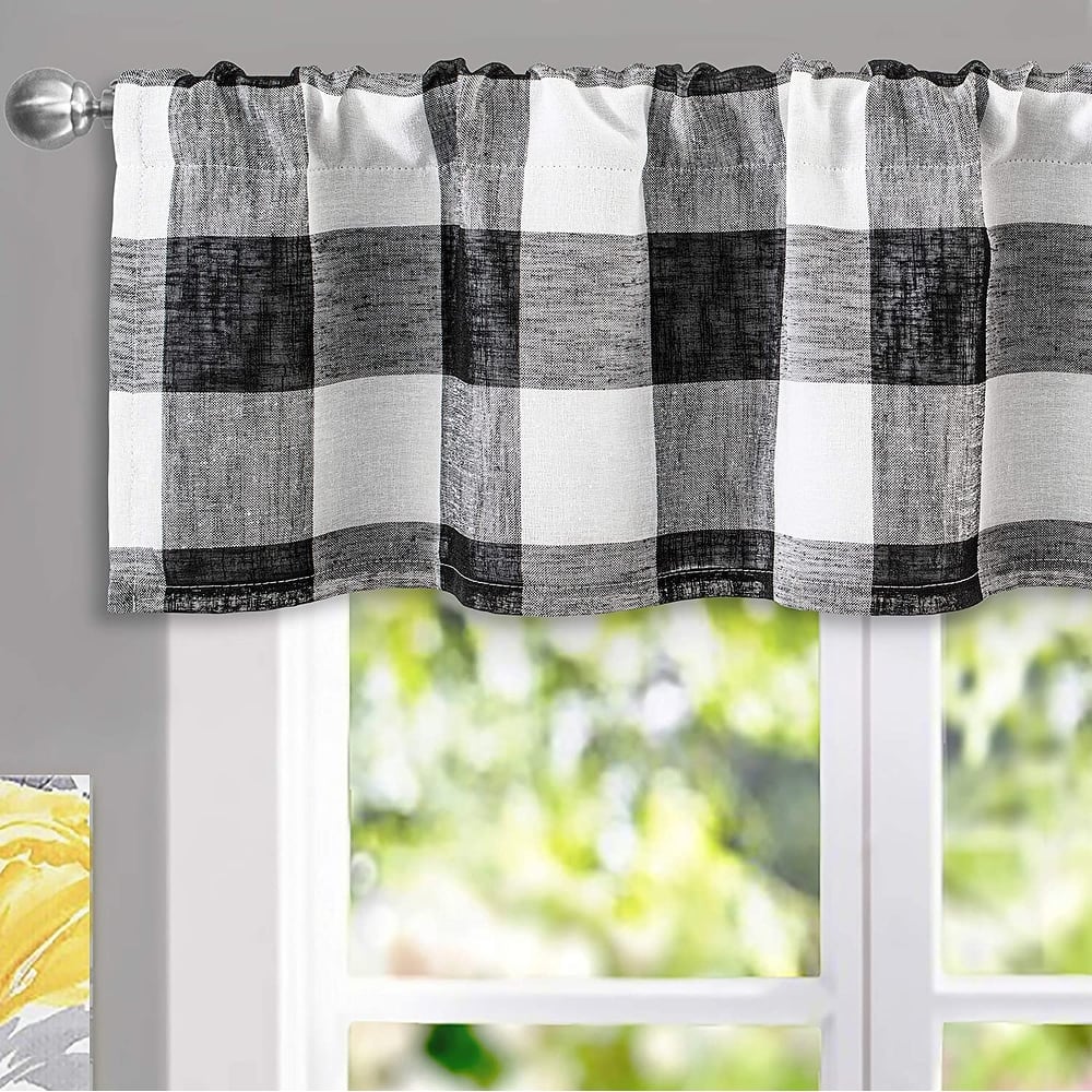 DriftAway Buffalo Check Woven Plaid Pattern Lined Blackout Rod Pocket Window Curtain Valance