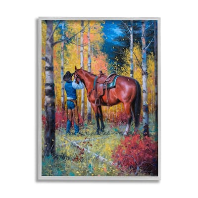 Stupell Cowboy Strapping Colt Horse Wild West Fall Forest Framed Wall Art, Design by Jack Sorenson - Multi-Color