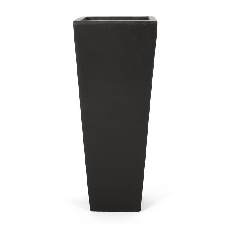 Ella Outdoor Modern Cast Stone Planter by Christopher Knight Home - 13.00" L x 13.00" W x 32.50" H - Matte Black