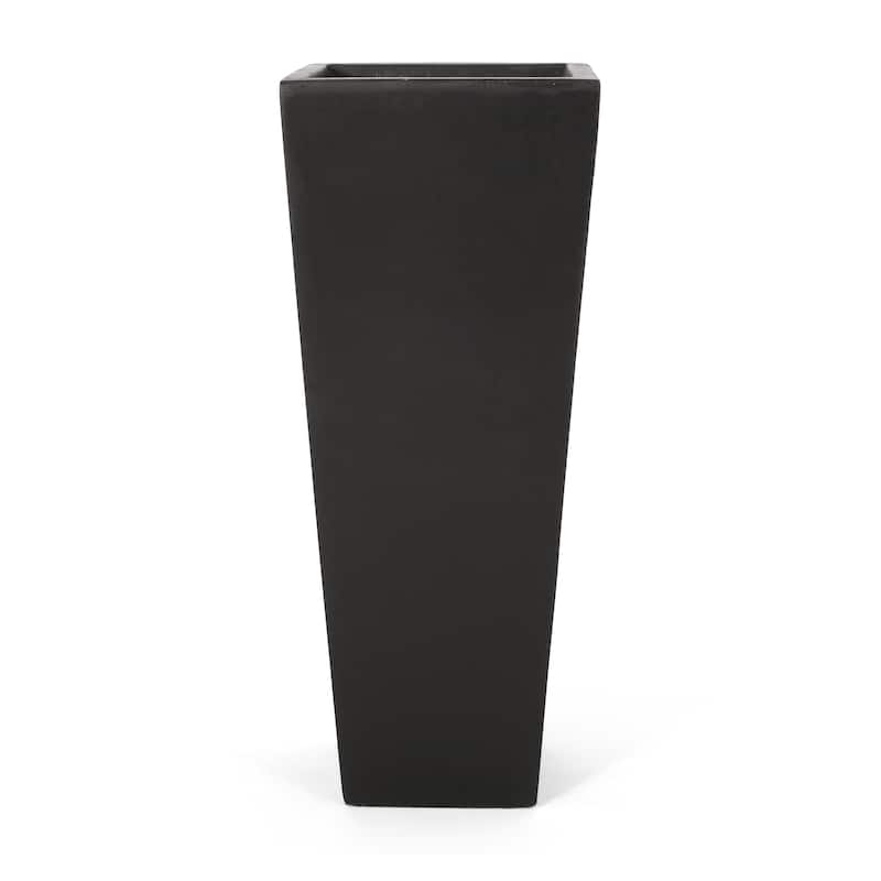 Ella Outdoor Modern Cast Stone Planter by Christopher Knight Home - 13.00" L x 13.00" W x 32.50" H - Matte Black