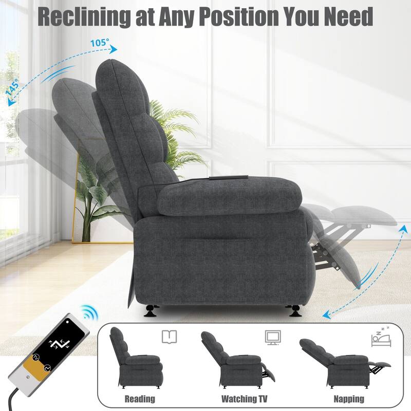 Breathable Fabric Recliner With Remote Control ,Side Pockets ,Adjustable Backrest And Footrest