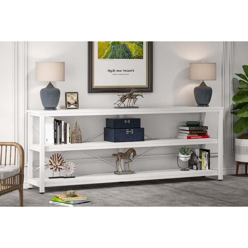 70.8" Extra Long Narrow Console Table Sofa Table Entryway Table with 3 Tiers Storage Shelves - All White